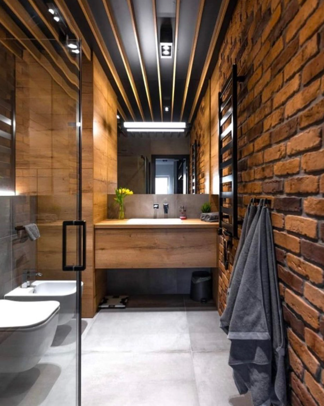 Microcement walls with raw timber vanity unit